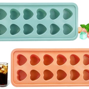 Bandejas para cubitos de hielo en forma de corazón, paquete de 2 moldes para cubitos de hielo de silicona sin BPA de 12 cavidades, bandejas para hielo reutilizables y de fácil liberación (color aleatorio)
