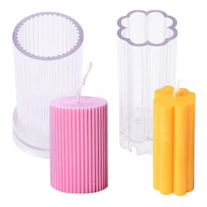 2 Pcs Plastic Candle Molds Stripe Mold Pillar Candle Molds Cylinder Rib Candle Making Molds DIY Candle Making Supplies for Christmas Wedding