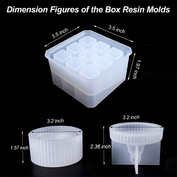 DHSHRUN Box Resin Molds Silicone Jewelry Box Molds with 9-Slot Epoxy Resin Molds Round Trinket Box Molds for Making Resin Box