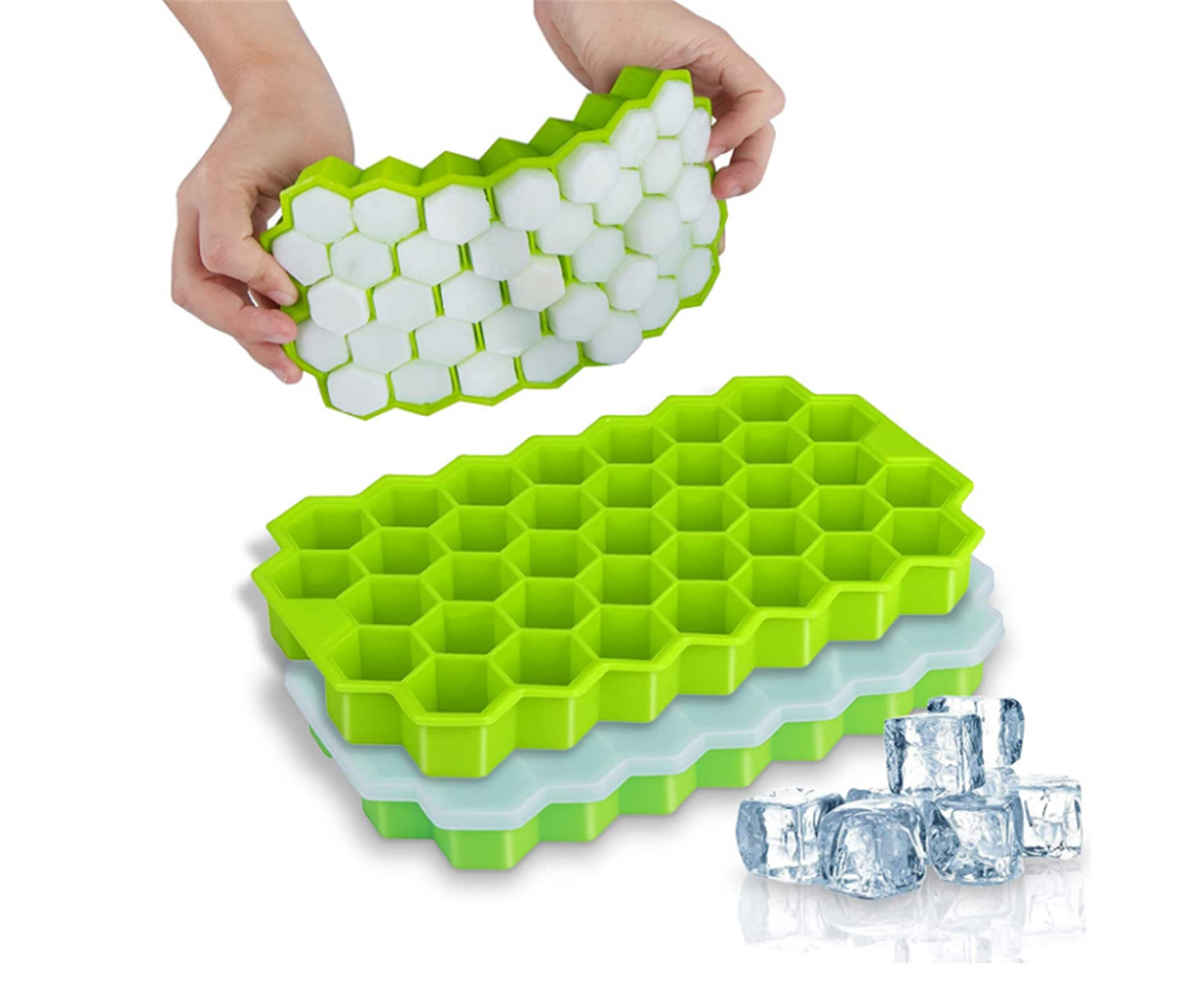 Ice Cube Trays, 3 Pack Bpa Free Silica Ice Block Trays With Lid