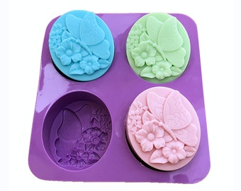 Butterfly Flower Soap Mold: Silicone 4-Cavity Oval Soap Lotion Bar Tool