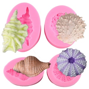 4 different sea creatures fondant molds，great to make seashell starfish conch shaped soap and silicone molds for DIY cake decoration