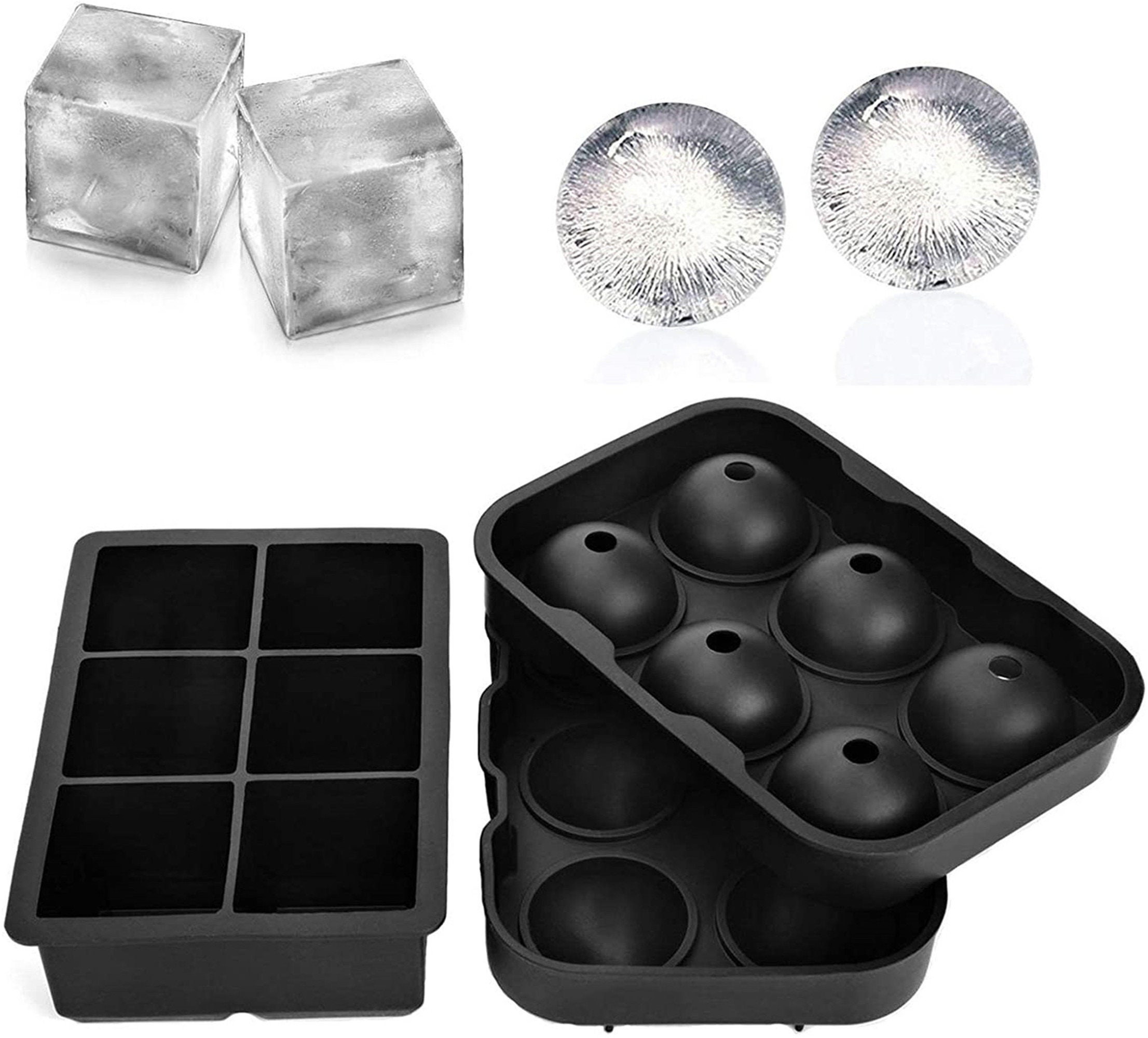 HomChum Black Round Silicon Ice Cube Ball Maker Tray 6 Large Sphere Molds  Bar Christmas Gifts for Whiskey, Reusable, BPA Free, 7 Inch, Black