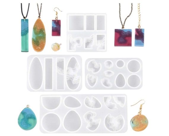 4 Pcs Necklace Earring Resin Silicone Molds Epoxy Silicone Molds Earring  Jewelry Pendant DIY Resin Crafts 