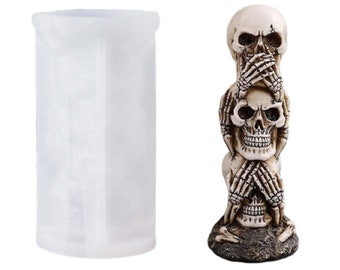 3D Skull Shape Silicone Candle Molds Columnar  Beeswax Soap Mould Skull Pillar Mold Chocolate Candy Cake Decor Home Halloween Party Supplies
