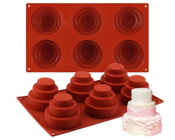 6 Cavities Mini 3 Tier Cake Silicone Pan Multi Tiered Cupcake Mold