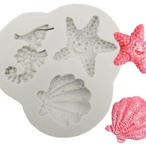 Marine Theme Silicone Mold, Seahorse, Starfish, Seashell Mold for Sugarcraft, Cupcake Toppers, Polymer Clay,Wedding Birthday Cake Decoration