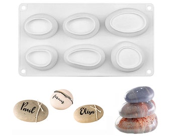 Creatieve 3D Kiezel Ovale Kunst Zeep Siliconen Mal, 6 Holten voor DIY Handgemaakte Cement Wax Sieraden Kaars Decoraties Ambachten Kunstwerk