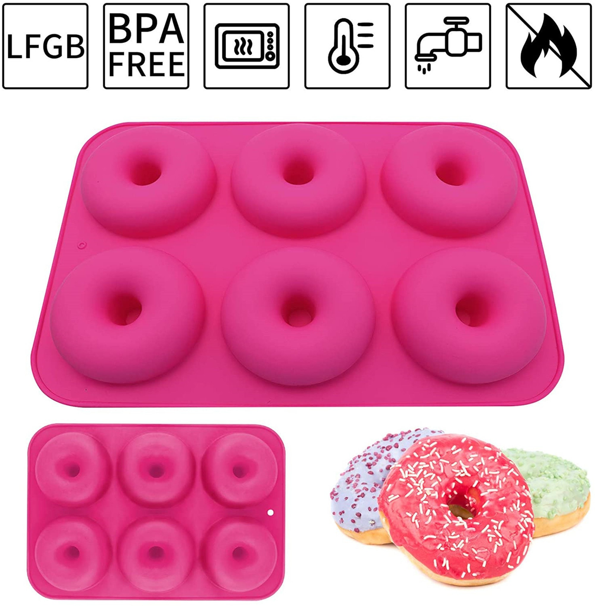 Kit de moldes de silicona para donas – Moldes antiadherentes de 12  agujeros, 5 bolsas de repostería y espátula – Apto para congelador, horno y