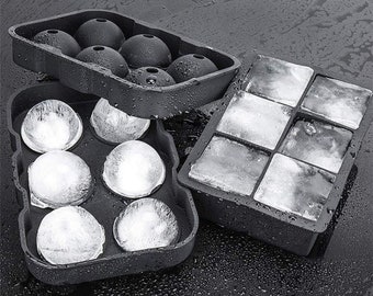Large Whiskey Ice Ball Molds: Round & Square Silicone Trays (Set of 2)