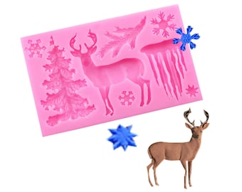 DIY Christmas Elk Snowflake Fondant Mould Silicone Cake Baking Chocolate Decoration Mold Sugarcraft Tool Home Kitchen Gadget Baking Utensils