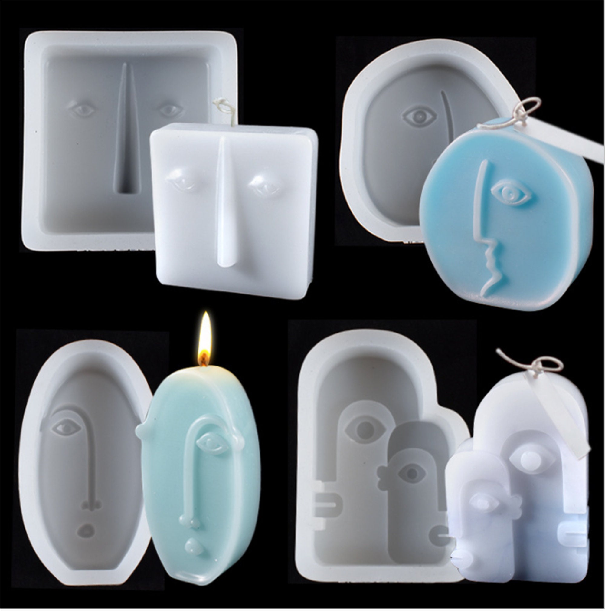 3D Human Face Candle Mold Candle Making Molds Silicone Abstract