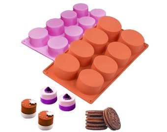 8-Cavity Round Silicone Baking Mold: DIY Pudding, Mousse Cake, Soap  Making (2 Pack)