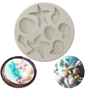 Marine Theme Cake Fondant Silicone Mold,Seashell, Conch, Starfish, Fish,Under the Sea Style Handmade Pastry Baking Molds