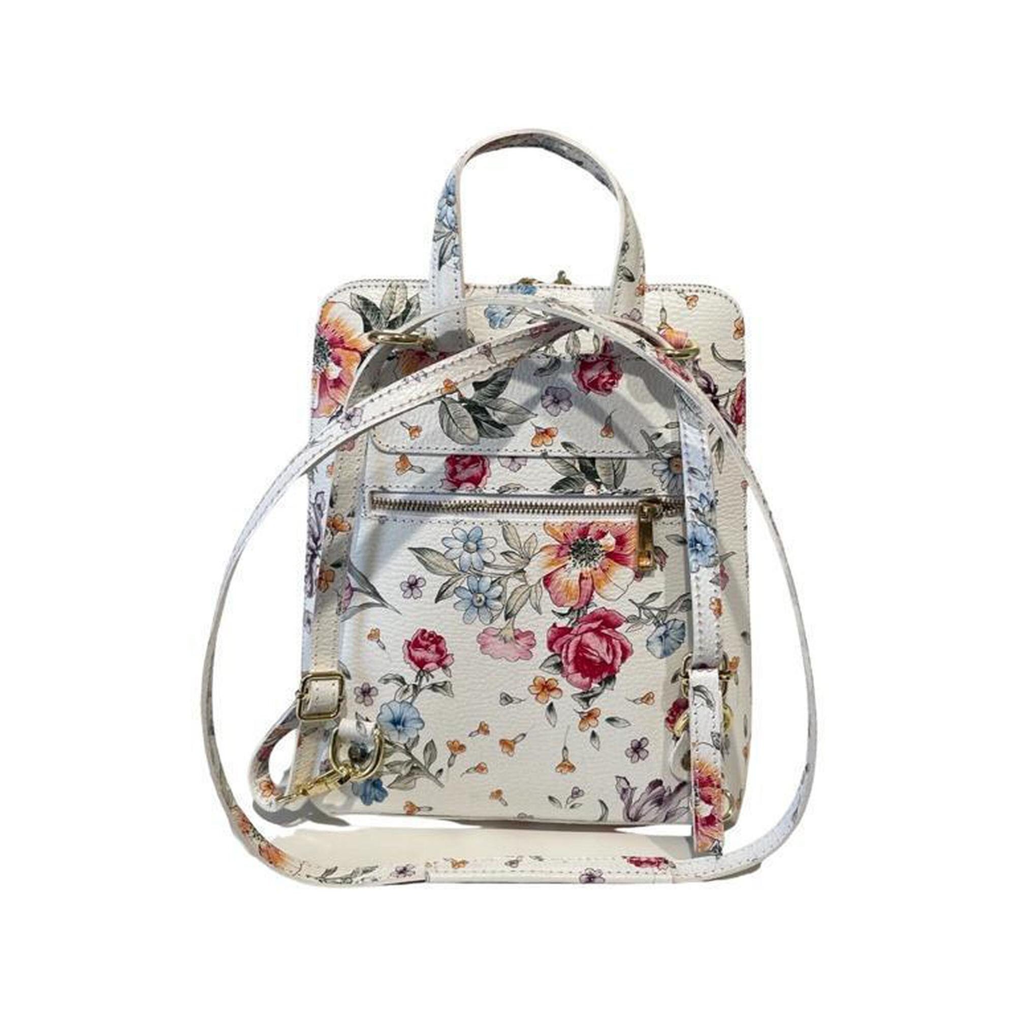 White women's backpack with floral print Etsy