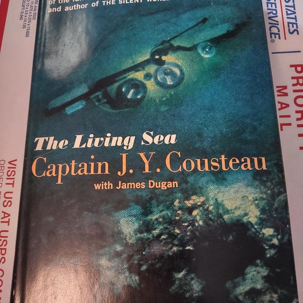 The Living Sea by Captain J. Y. Cousteau with James Dugun, First Edition 1963 Hardcover Underwater Sea Exploration, Treasure Hunt, Antique