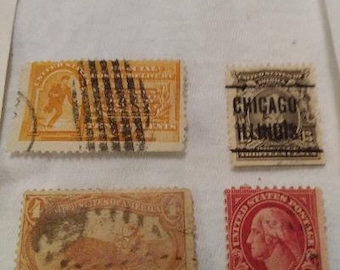 Lot of four Collectable U.S. Stamps, Year 1893, 1898, 1902 and 1928. Scott #E3, #287, #308 and #634A