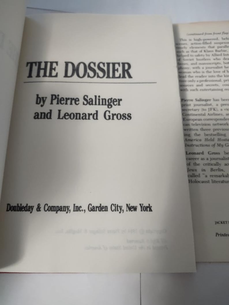 THE DOSSIER by Leonard Gross & Pierre Salinger 1984 Hardcover - Etsy