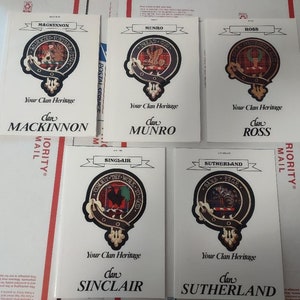 Lot of 5 books - Clan Mackinnon, Clan Munro, Clan Ross, Clan Sinclair, Clan Sutherland 1986 to 1989 Paperbacks, Scotland History, Like New