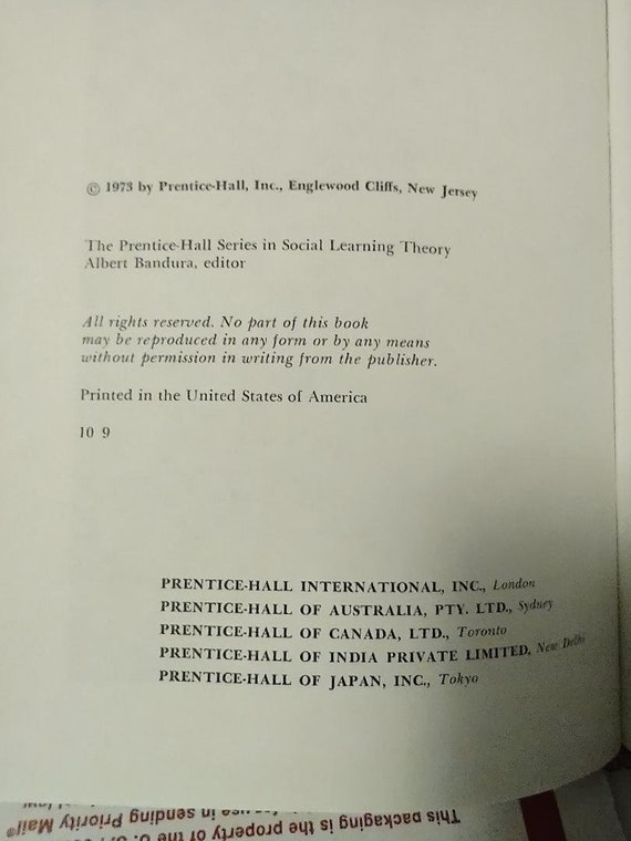 Aggression A Social Learning Analysis 1973 Hardcover by Albert