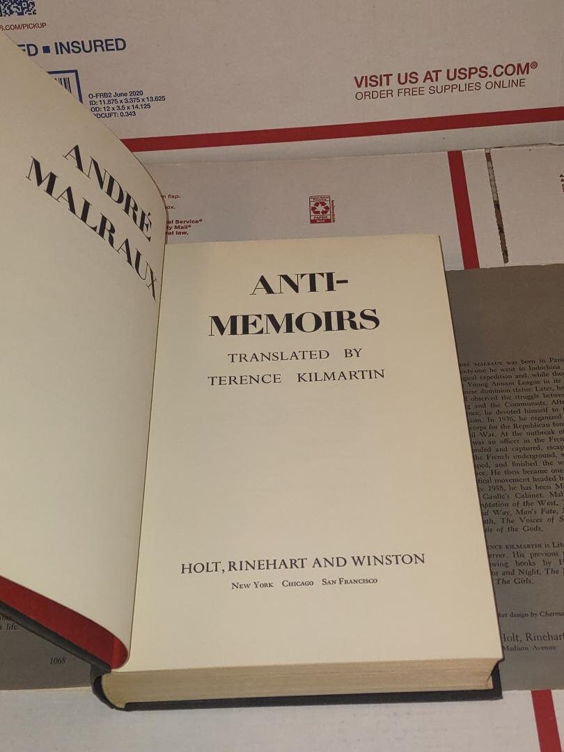 Anti-memoirs by André Malraux First American Edition 1968