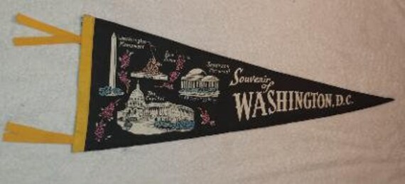 Fanion Vintage Des Années 1950 - Washington D.C. Travel - 8x26 Pouces - En Felt (Feutre) - Occasion