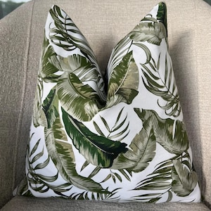 Green Leaf Linen Pillow Cover, Natural Throw Pillow for Couch, Bed, Sofa, Decorative Woven Cushion Cover Relaxed Style, Custom Sizes