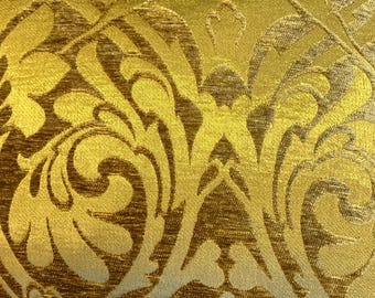 Gold Design Chenille Luxury Upholstery Fabric by yard, Soft Fabric for Pillow Covers, Sofa, Drapes, Cushion, High Quality Textured Fabric