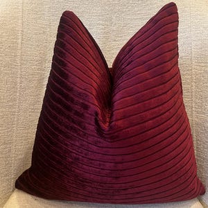 Burgundy Striped Textured Chenille Pillow Cover, Soft Luxury Throw Pillow for Couch, Bed, Sofa, Decorative Woven Cushion Cover, Custom Sizes