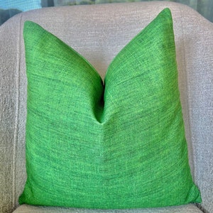 Shiny Green Linen Pillow Cover, Natural Throw Pillow for Couch, Bed, Sofa, Decorative Woven Cushion Cover Relaxed Style, Custom Sizes