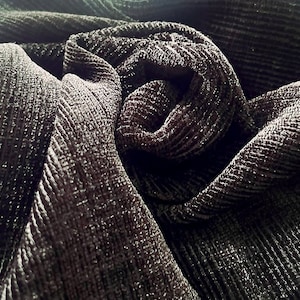 Shiny Black Striped Chenille Luxury Upholstery Fabric by yard Fabric for Pillow Covers, Sofa, Drapes, Cushion, High Quality Textured Fabric