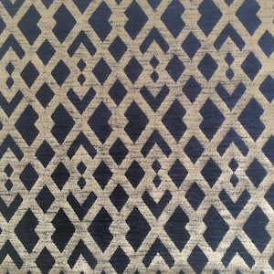 Designe 2 Gold Navy Chenille Luxury Upholstery Fabric by yard, Fabric for Pillow Covers, Sofa, Drapes, Cushion, High Quality Textured Fabric