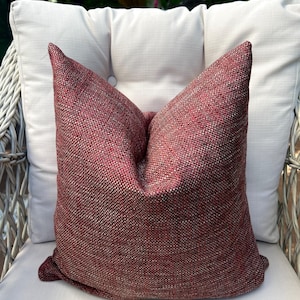 Burgundy Patterned Linen Pillow Cover, Natural Throw Pillow for Couch, Bed, Sofa, Decorative Woven Cushion Cover Relaxed Style, Custom Sizes