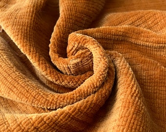 Mustard paterned Boucle Chenille Luxury Fabric by yard, Soft Fabric for Pillow Covers, Sofa, Drapes, Cushion, High Quality Textured Fabric