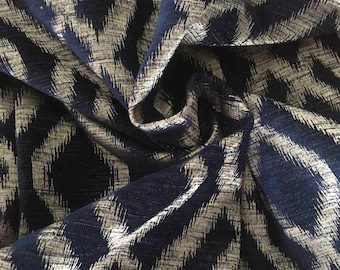 Navy Blue Geometric Fabric by the Yard, Trellis Jacquard Chenille Upholstery Fabric for Couch, Diamond Pattern Cushion Material.