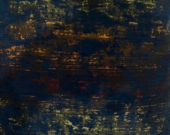 Abstract Chenille Fabric by the Yard, Navy Gold Upholstery Fabric for Couch, Modern Painterly Tapestry Cushion Fabric.