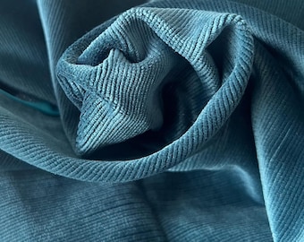 Teal Corduroy Upholstery Fabric by the Yard, Wide Wale Ribbed Velvet Fabric for Sofa, Chairs, Heavy Duty Home Decor.