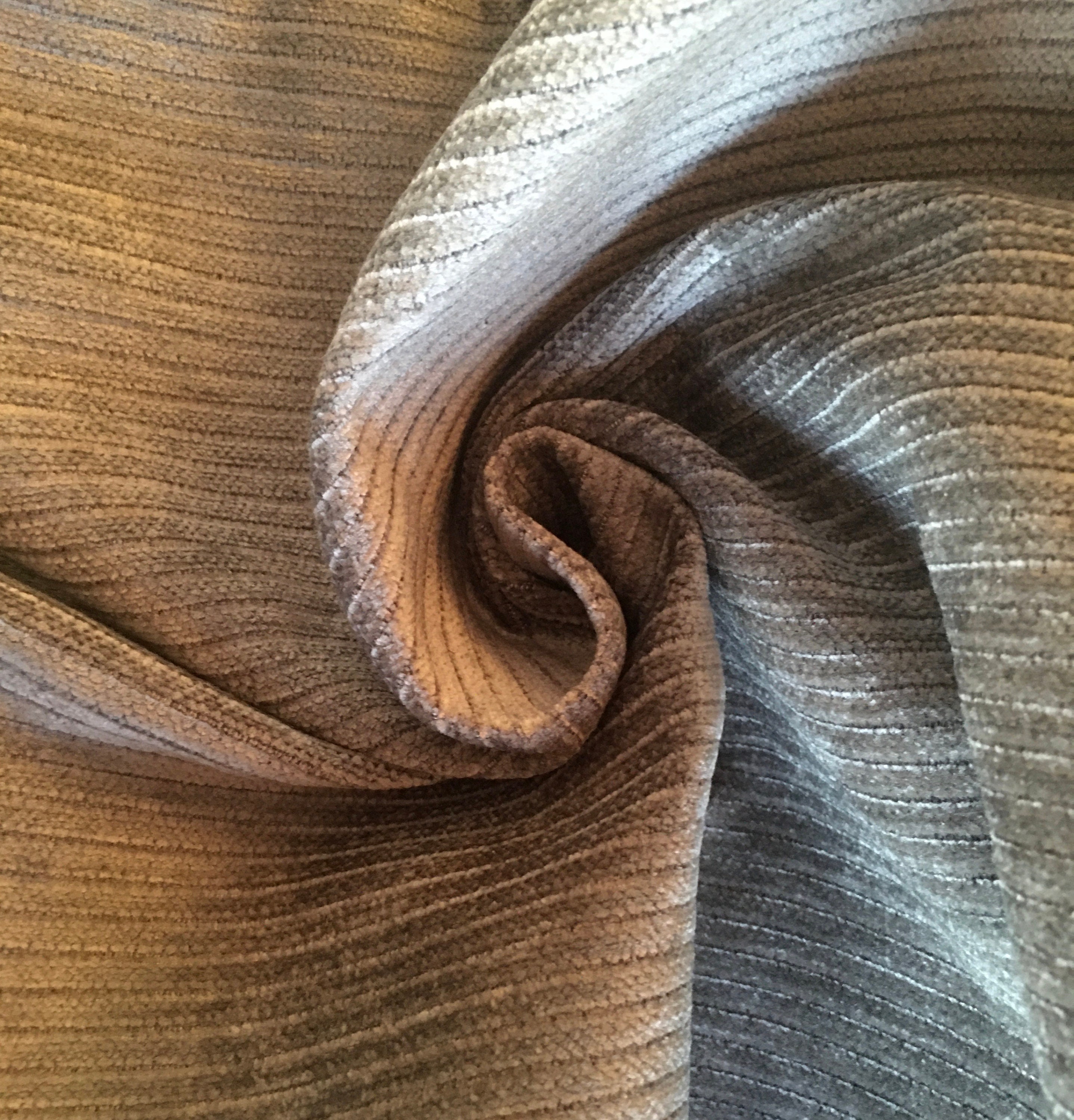 Grey Striped Chenille Upholstery Fabric : Soft Textured Weave by the ...