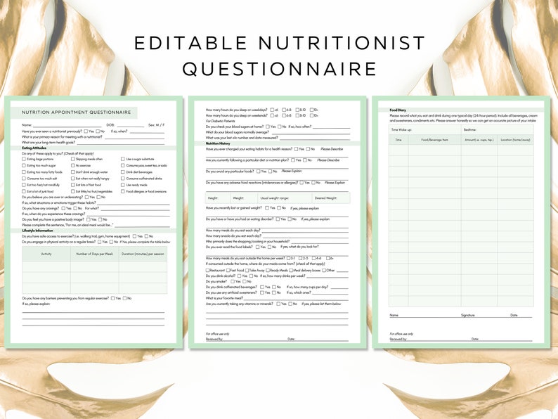 Nutritionist Form Printable Template Nutritionist Etsy