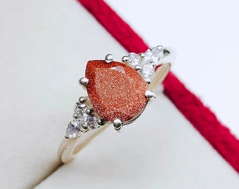 925 Sterling Silver Ring Goldstone Ring Sandstone Engagement Ring Sterling Silver Ring Promise Ring Anniversary Gift