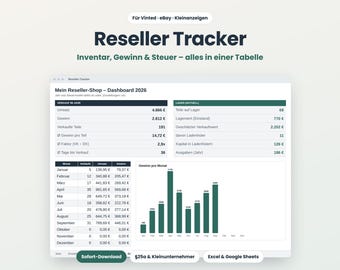 Reseller Tabelle für Vinted, eBay, Kleinanzeigen | Inventar, Gewinn und Steuer mit §25a und Kleinunternehmer | Excel & Google Sheets