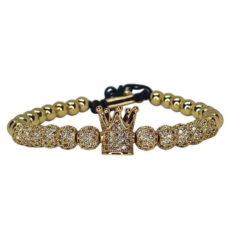 King Crown Stacked Bead Bracelet Unisex Charm Fashion Jewelry Macrame Handmade Gold Plated