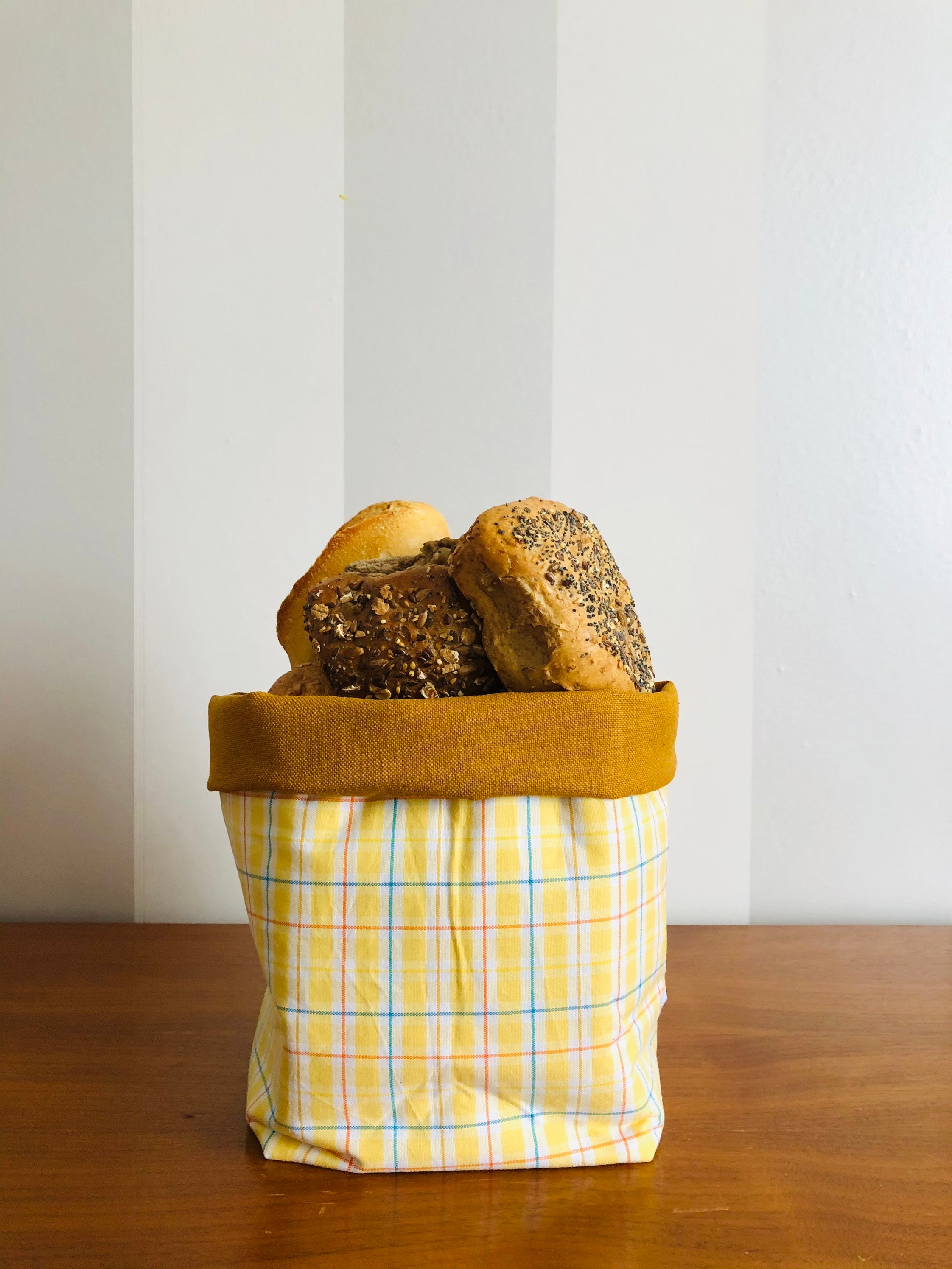 Utensilo/bread Basket/fabric Basket Yellow/ochre Check Print Etsy UK