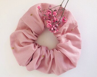 Scrunchie Haargummi rosa mit goldenen Punkten