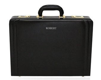 Tassia Bonded Leather Expandable Attache Case - Black