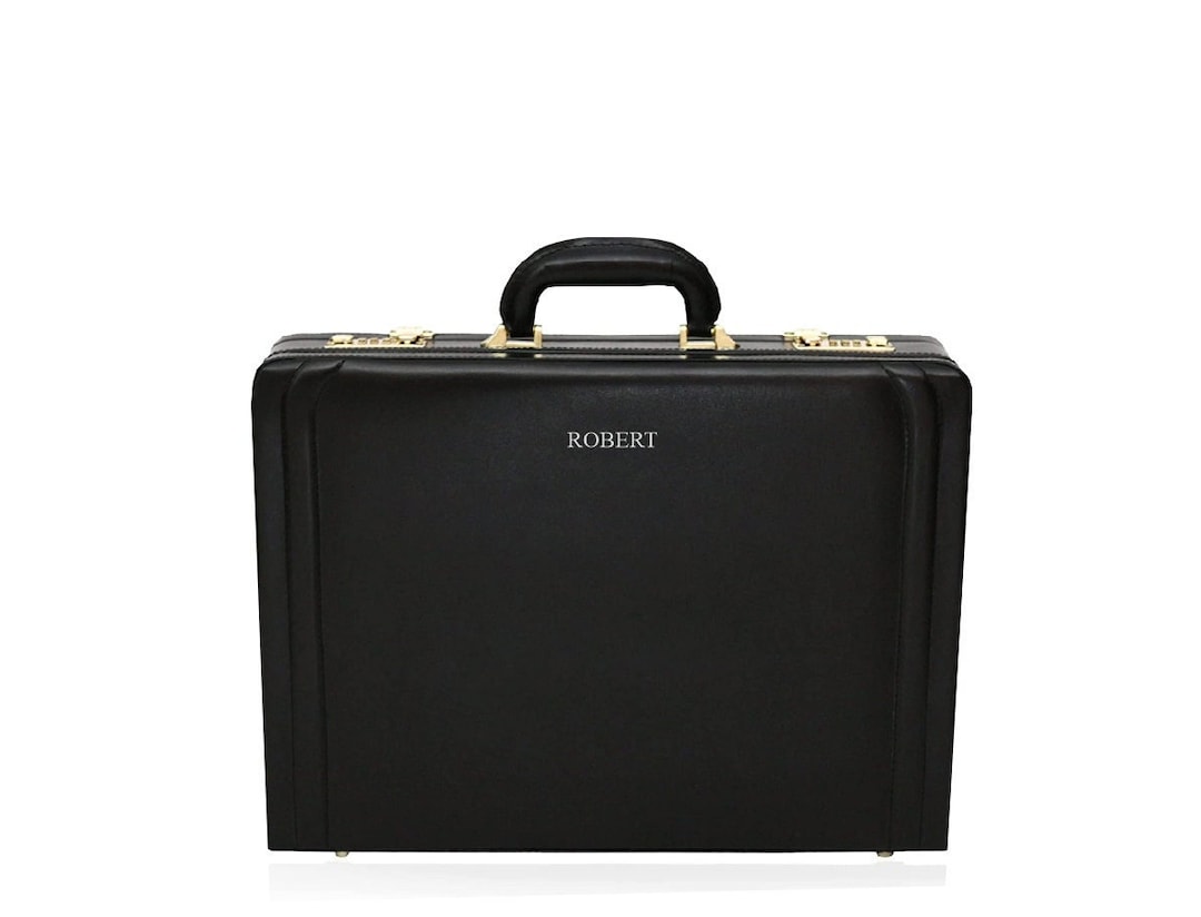 Tassia Bonded Leather Expandable Attache Case Black Etsy
