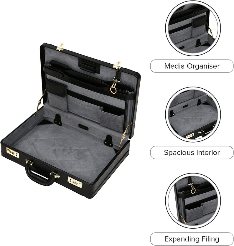 Tassia Bonded Leather Expandable Attache Case Black Etsy