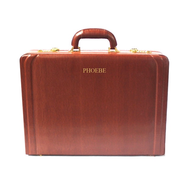 Tassia Bonded Leather Expandable Attache Case - Cognac