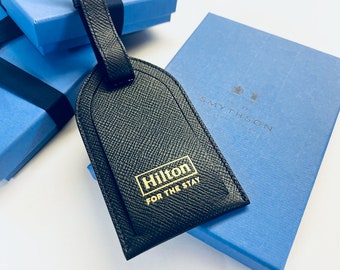 Smythson Luxury Blue Luggage Tags / Hilton Hotel Gold embossed