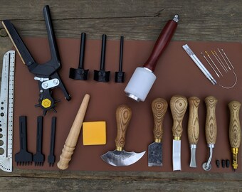 Set for leatherworker. A set of tools for sewing leather. Handmade tools. Complete Set for Leatherworkers